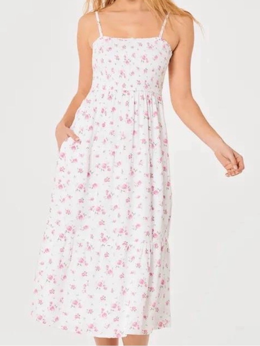 Hollister Pink Floral Midi Dress
